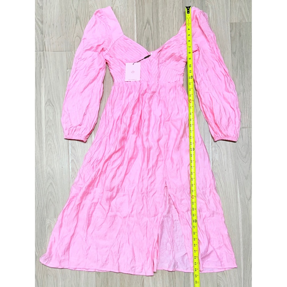 Hello Molly Pink Long Sleeve Midi Dress Sweetheart Neck Slit Women's Large‎ NWT